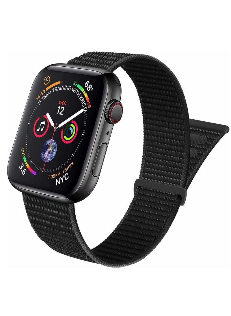 حزام فيلكرو من النايلون المقاوم للماء لساعة Apple Watch SE (2024) GPS مقاس 44 مم، أسود - Image 1