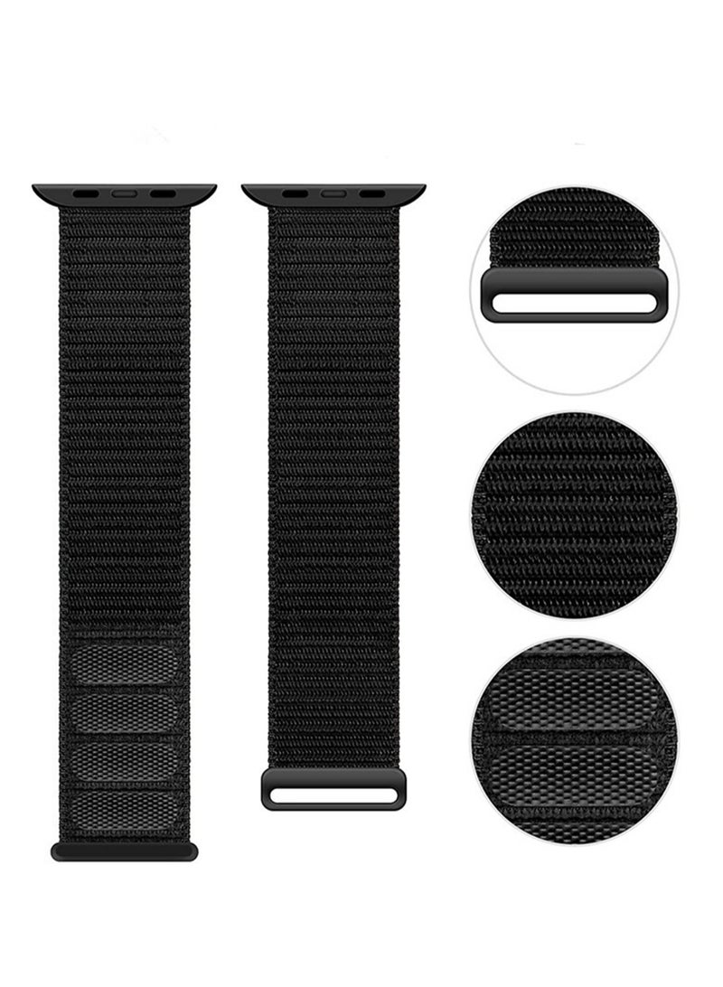حزام فيلكرو من النايلون المقاوم للماء لساعة Apple Watch SE (2024) GPS مقاس 44 مم، أسود - Image 2