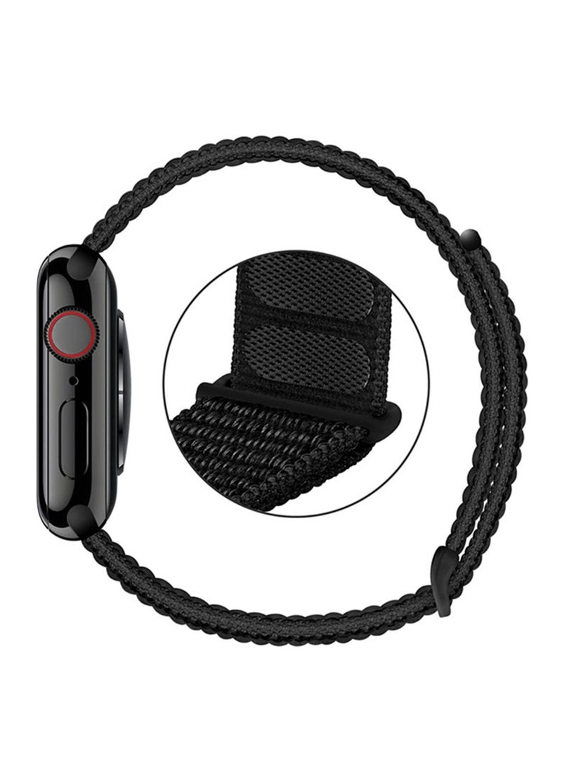 حزام فيلكرو من النايلون المقاوم للماء لساعة Apple Watch SE (2024) GPS مقاس 44 مم، أسود - Image 3