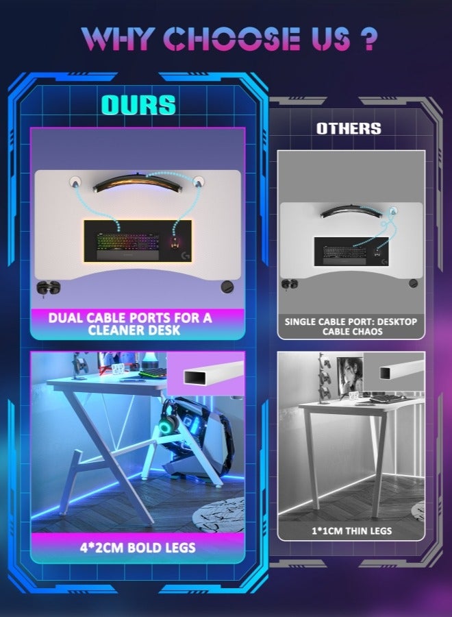 طاوله قيمنق مع حامل أكواب وخطاف سماعة رأس، مكتب كمبيوتر شخصي مريح، مكتب قيمنق بسطح من ألياف الكربون، مكتب دراسة وكتابة ومكاتب منزلية، مثالي للطلاب واللاعبين - Image 5