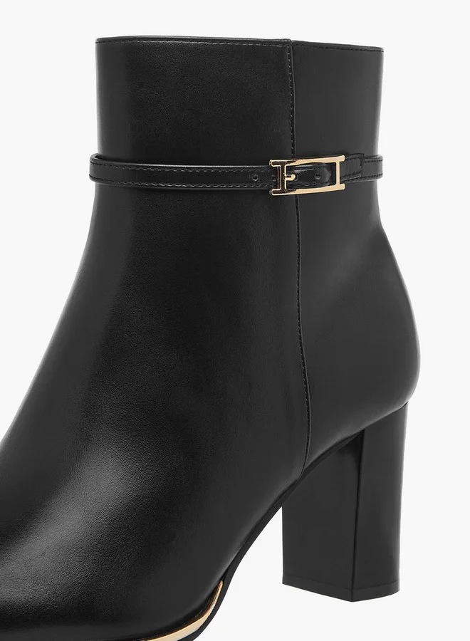 Celeste Women's Solid Ankle Boots with Zip Closure and Block Heels