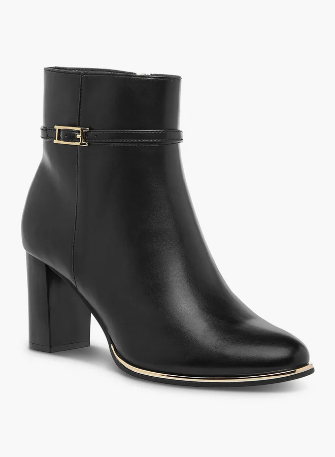 Celeste Women's Solid Ankle Boots with Zip Closure and Block Heels