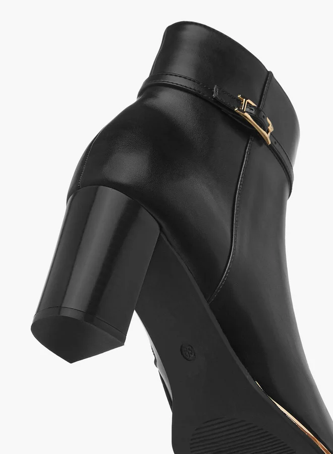 Celeste Women's Solid Ankle Boots with Zip Closure and Block Heels