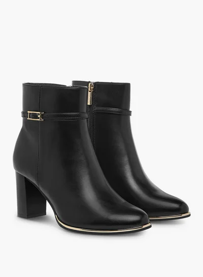 Celeste Women's Solid Ankle Boots with Zip Closure and Block Heels