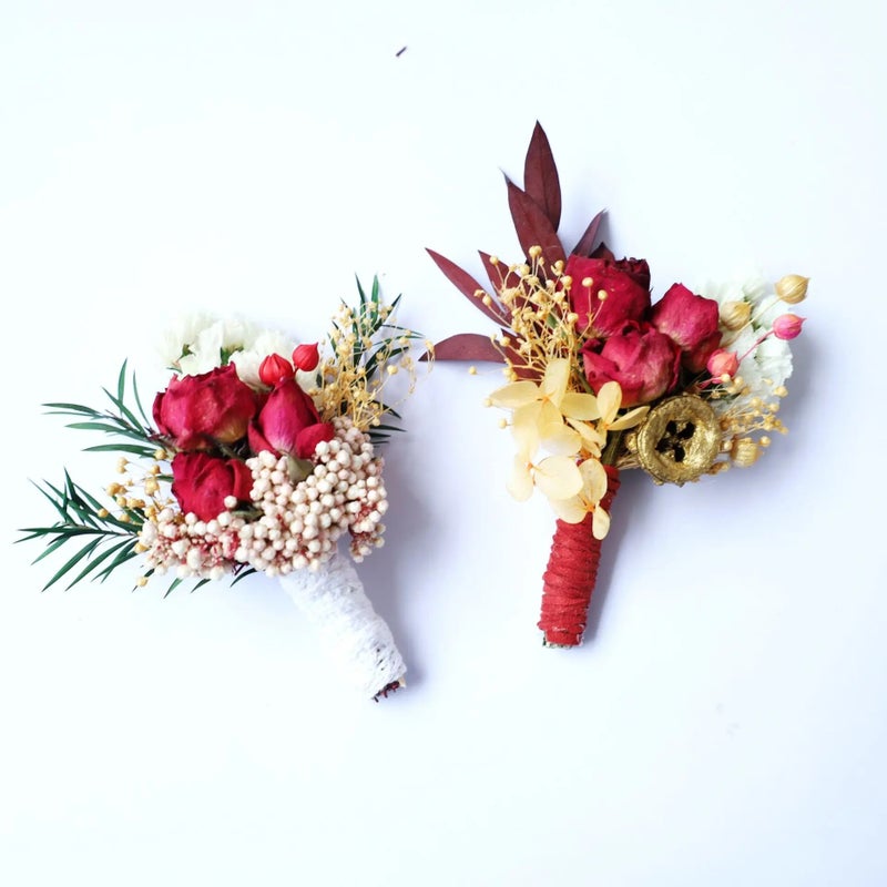 Bluejw Mini Dried Flower Bridal Bouquet Grooms Boutonniere Set - Boho Wedding Decor, Dried Plants Wrist Corsage, Rustic Wedding Flowers - Image 3