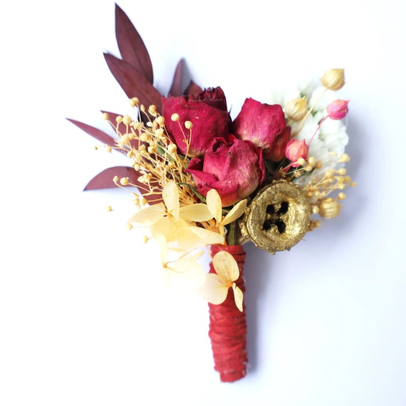 Bluejw Mini Dried Flower Bridal Bouquet Grooms Boutonniere Set - Boho Wedding Decor, Dried Plants Wrist Corsage, Rustic Wedding Flowers - Image 5