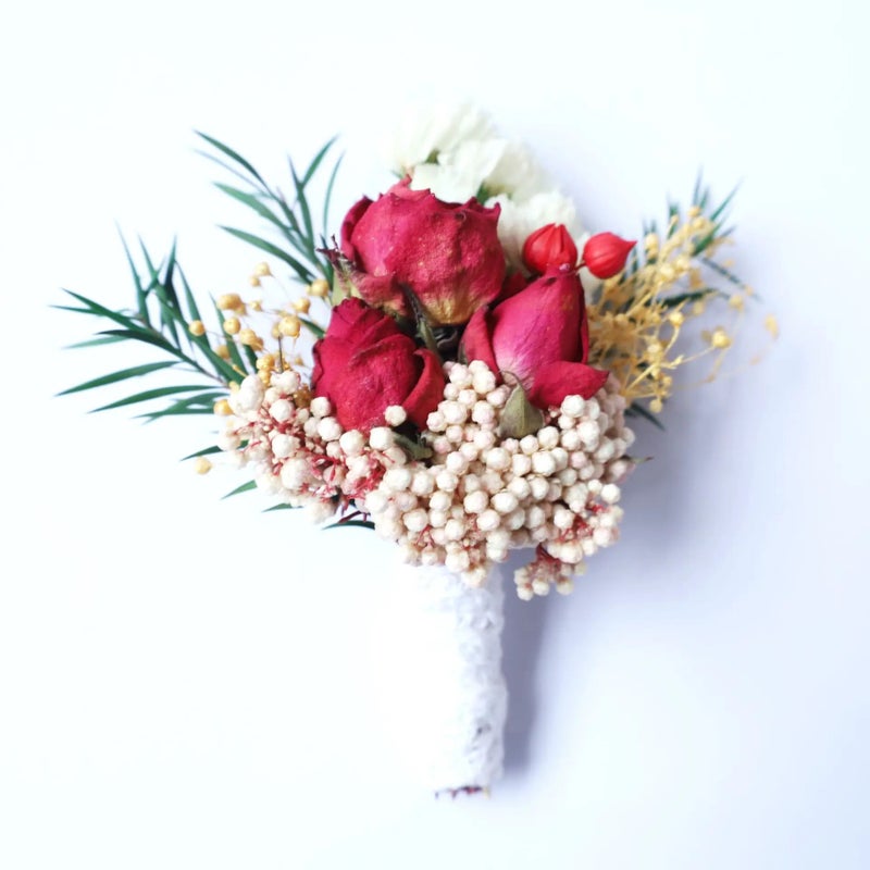 Bluejw Mini Dried Flower Bridal Bouquet Grooms Boutonniere Set - Boho Wedding Decor, Dried Plants Wrist Corsage, Rustic Wedding Flowers - Image 4