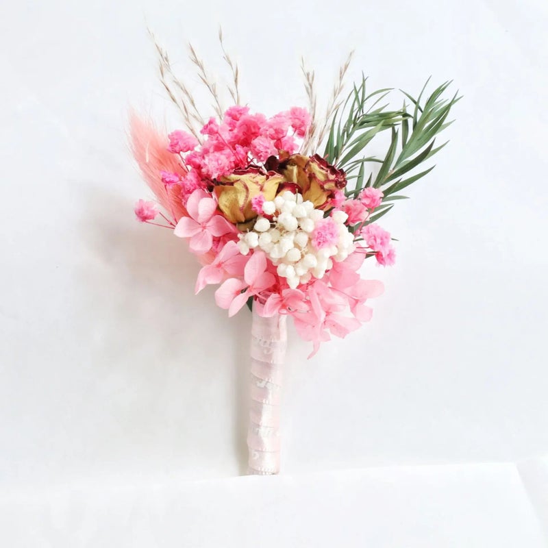 Bluejw Mini Dried Flower Bridal Bouquet Grooms Boutonniere Set - Boho Wedding Decor, Dried Plants Wrist Corsage, Rustic Wedding Flowers - Image 1