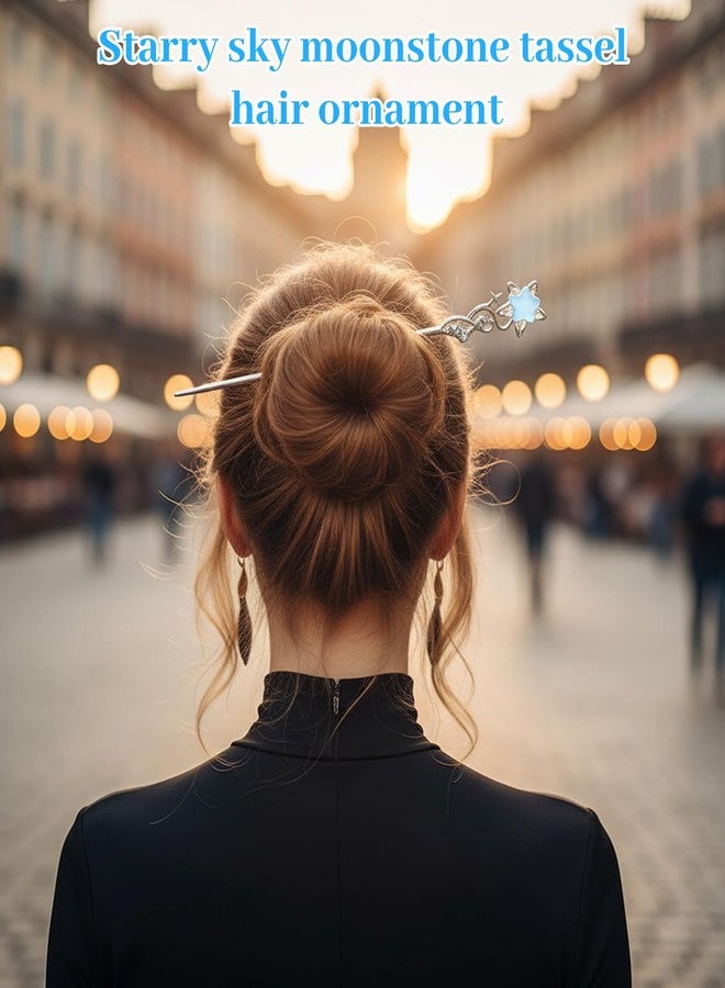 Buildcon 4-Piece Set Hair Stick for Bun, Hair Accessories for Women, Hair Bun Sticks for Frizzy Hair, With Moonstone Tassels, Elegant Hair Pins for Women's Hairstyles - Image 5