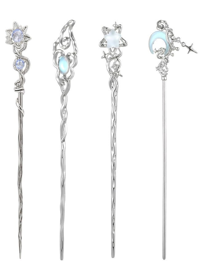 Buildcon 4-Piece Set Hair Stick for Bun, Hair Accessories for Women, Hair Bun Sticks for Frizzy Hair, With Moonstone Tassels, Elegant Hair Pins for Women's Hairstyles - Image 1