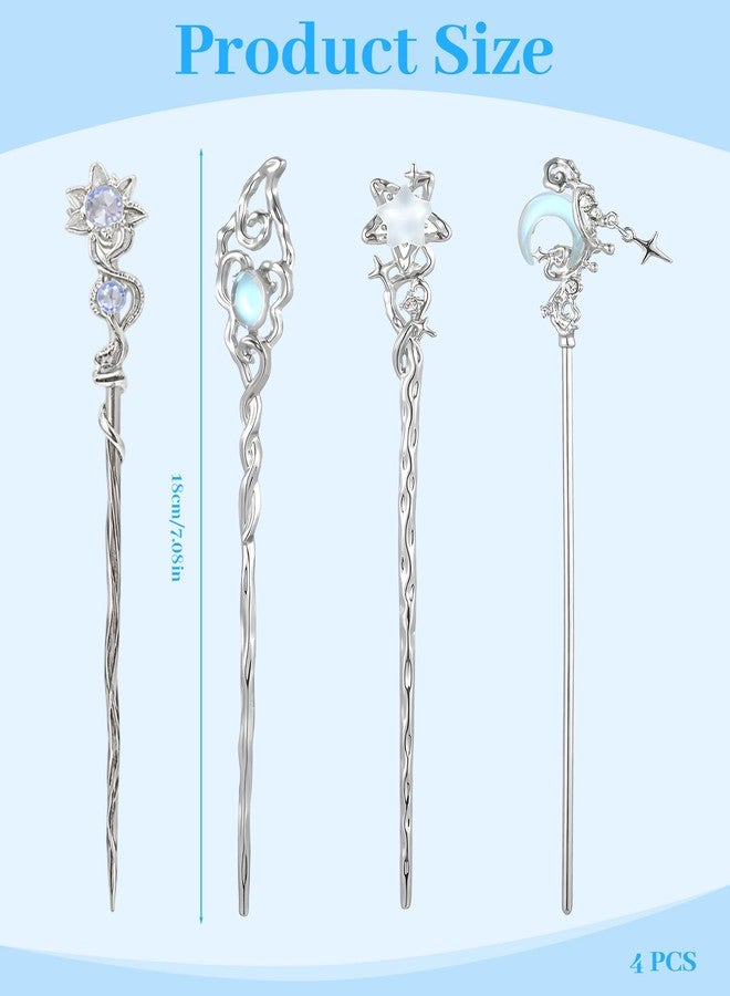 Buildcon 4-Piece Set Hair Stick for Bun, Hair Accessories for Women, Hair Bun Sticks for Frizzy Hair, With Moonstone Tassels, Elegant Hair Pins for Women's Hairstyles - Image 2