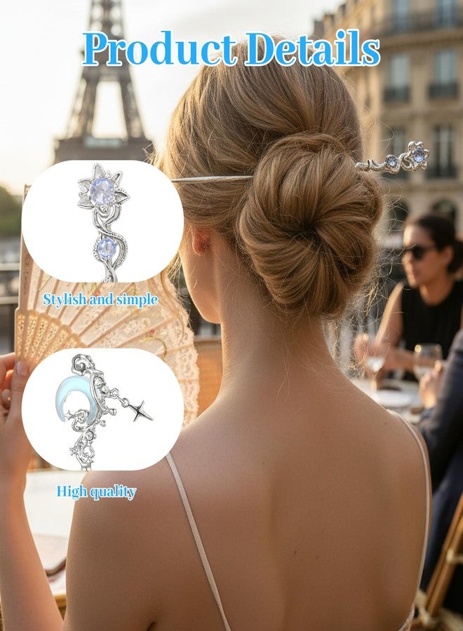 Buildcon 4-Piece Set Hair Stick for Bun, Hair Accessories for Women, Hair Bun Sticks for Frizzy Hair, With Moonstone Tassels, Elegant Hair Pins for Women's Hairstyles - Image 3
