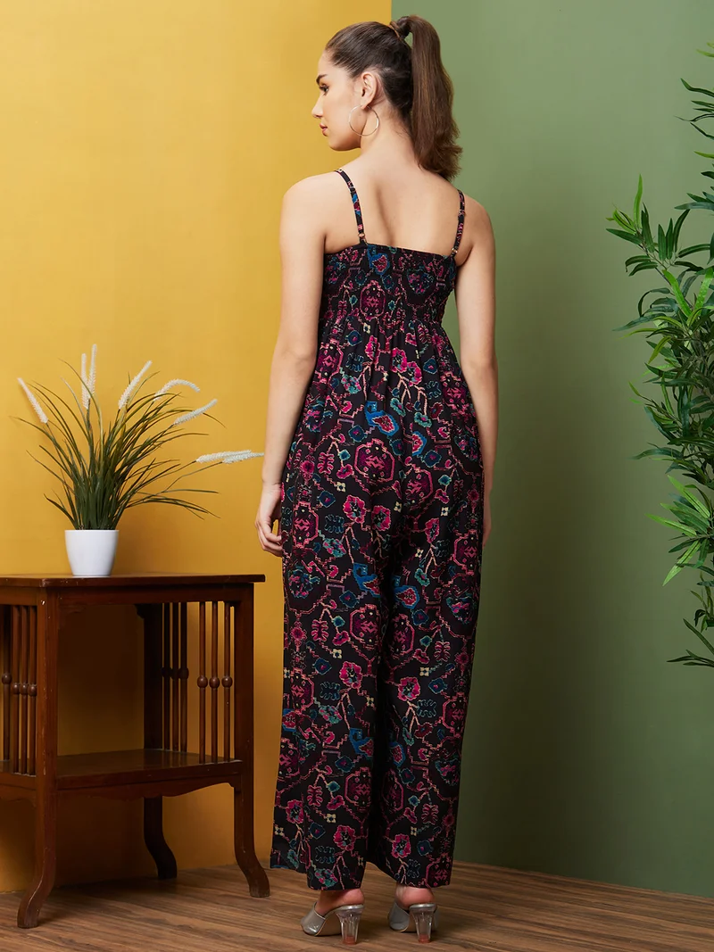 جلو باص Women Abstract Printed Smocked Jumpsuit