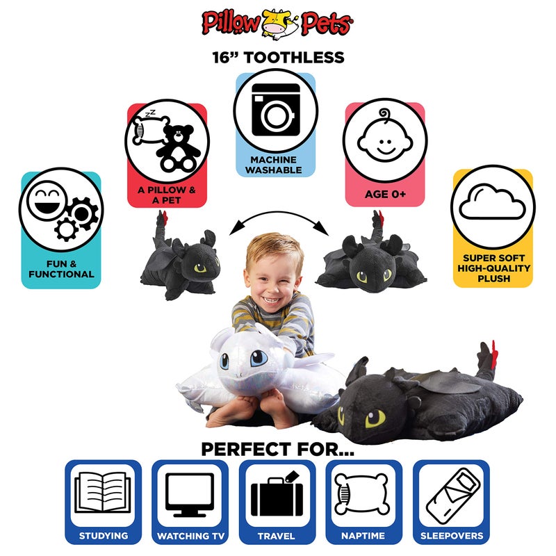 Pillow Pets 16 inch How to Train Your Dragon Toothless Stuffed Animal, NBCUniversal Plush Toy Gift for Kids - Image 2