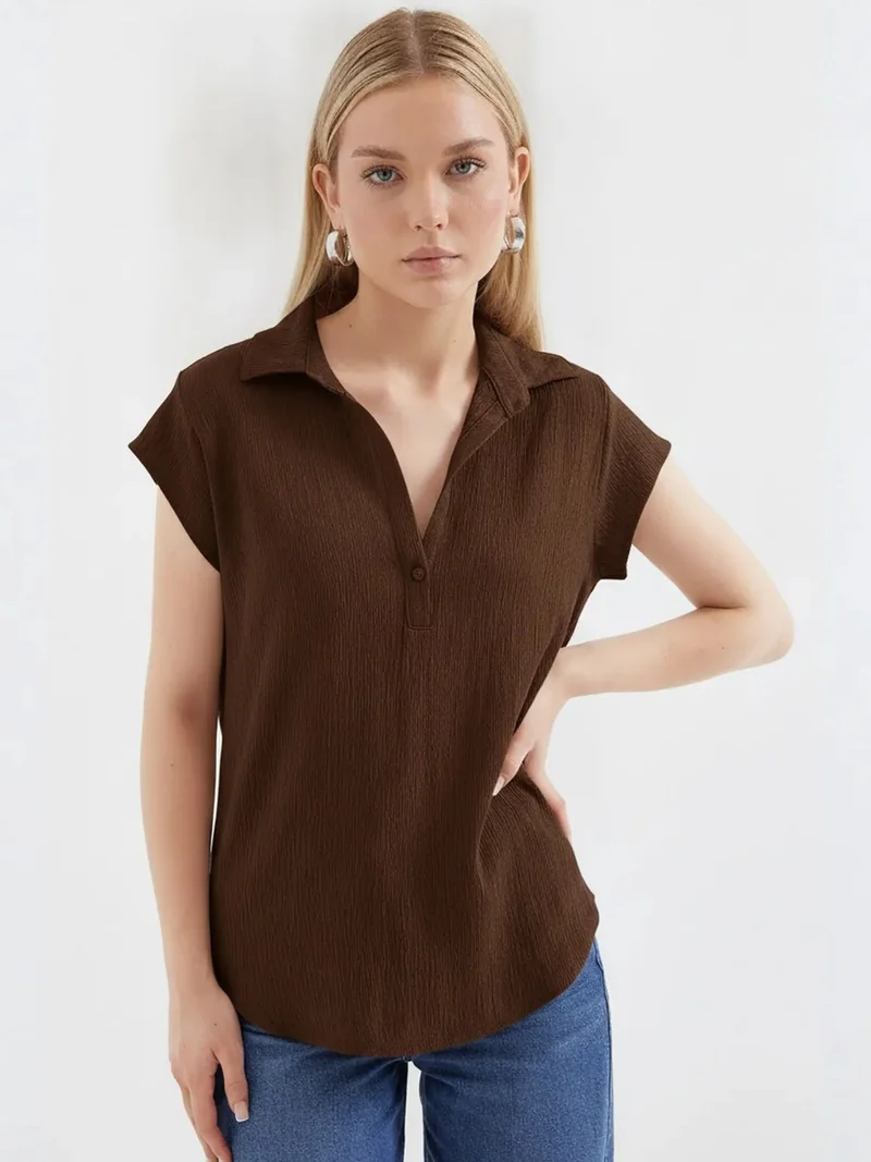 BIG DART BDART Textured Sleeveless Polo Blouse