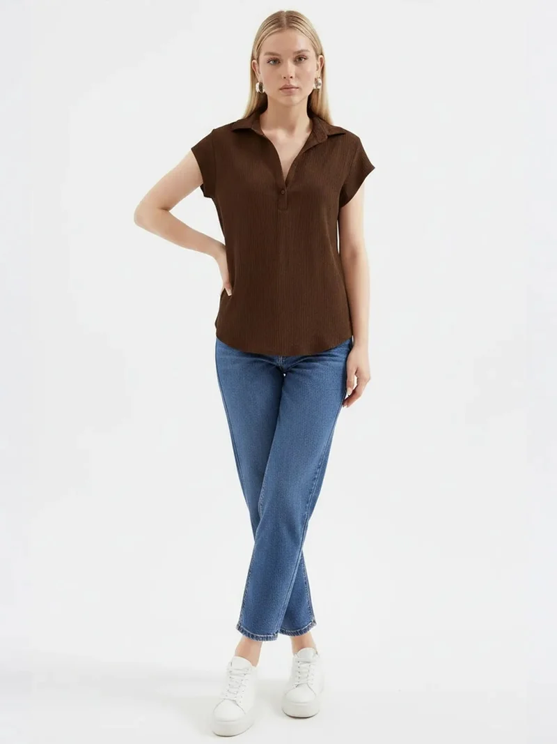 BIG DART BDART Textured Sleeveless Polo Blouse
