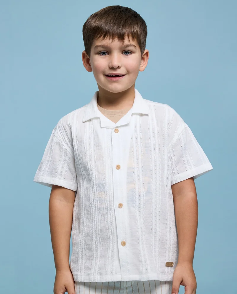 أر أند بي Self Patterned Shirt with Revere Collar and Long Sleeves