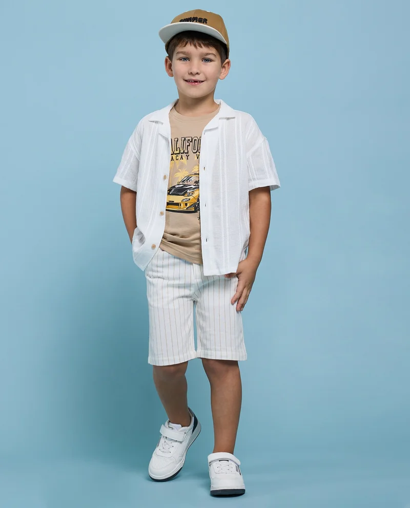 أر أند بي Self Patterned Shirt with Revere Collar and Long Sleeves