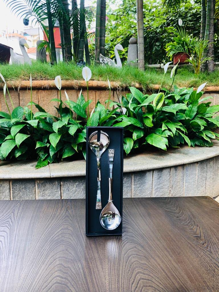 CREATIVE HANDS By Sheetal Set of Two Serving Set Spoon Grey Stone with Steel