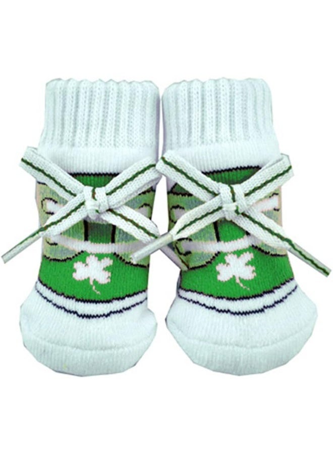 Carrolls Irish Gifts Carrolls Irish Gifts Baby Green/White Newborn Shamrock Booties  - Image 1