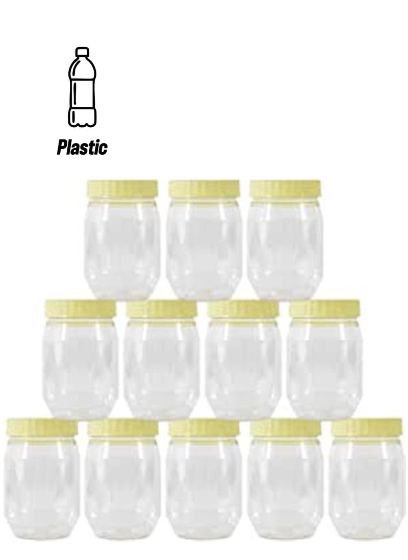 ALSAQER 12-Piece(300 ml) Plastic Spice Storage Pet Jar -Sunpet Round Clear Jars with lid 