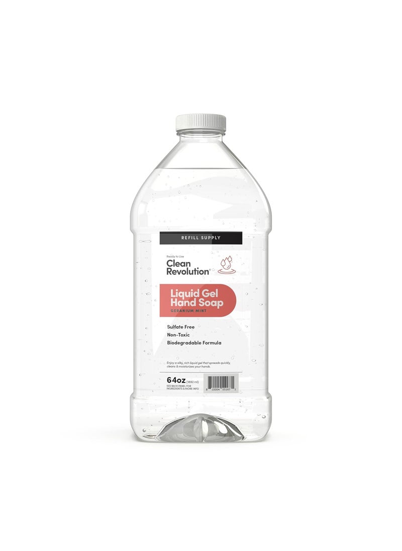 Clean Revolution - Clean Revolution Liquid Gel Hand Soap Silky Rich Liquid Quick Lather Fast Rinsing Contains Real Essential Oils Geranium Mint 64 Fl Oz - Image 1