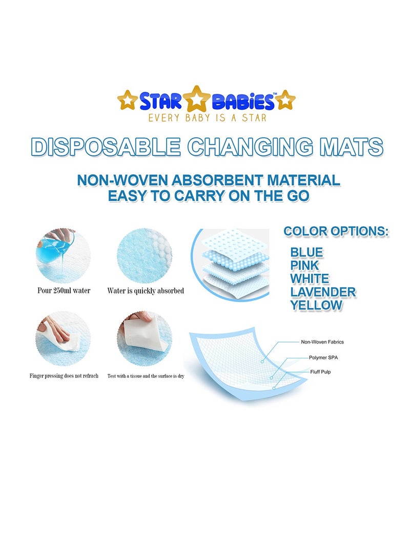 Star Babies Combo Pack (Disposable Changing mat 36pcs, Disposable Bibs 40pcs with  Disposable Breast Pad 8pcs) - Blue - Image 3