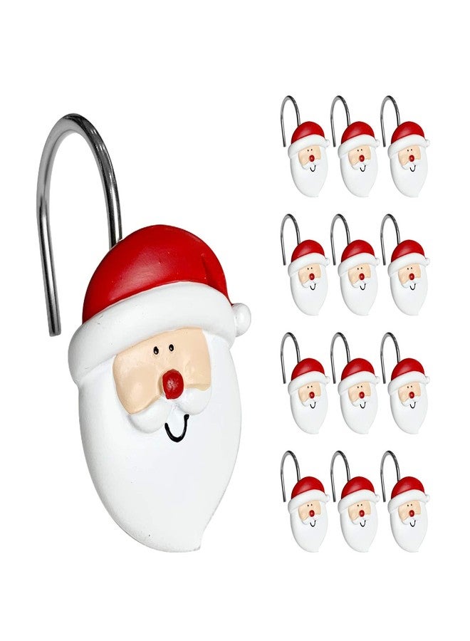 Sunlit Merry Christmas Shower Curtain Hooks Smiling Santa Claus Shower Curtain Rings, Resin, Christmas Decor, Winter Bathroom Decoration - 12 Pack - Image 1
