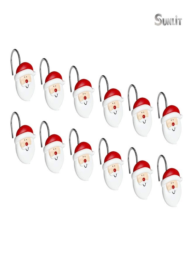 Sunlit Merry Christmas Shower Curtain Hooks Smiling Santa Claus Shower Curtain Rings, Resin, Christmas Decor, Winter Bathroom Decoration - 12 Pack - Image 3