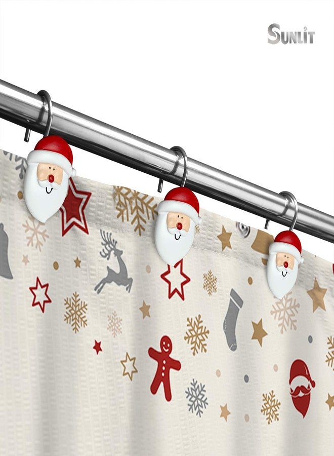 Sunlit Merry Christmas Shower Curtain Hooks Smiling Santa Claus Shower Curtain Rings, Resin, Christmas Decor, Winter Bathroom Decoration - 12 Pack - Image 4