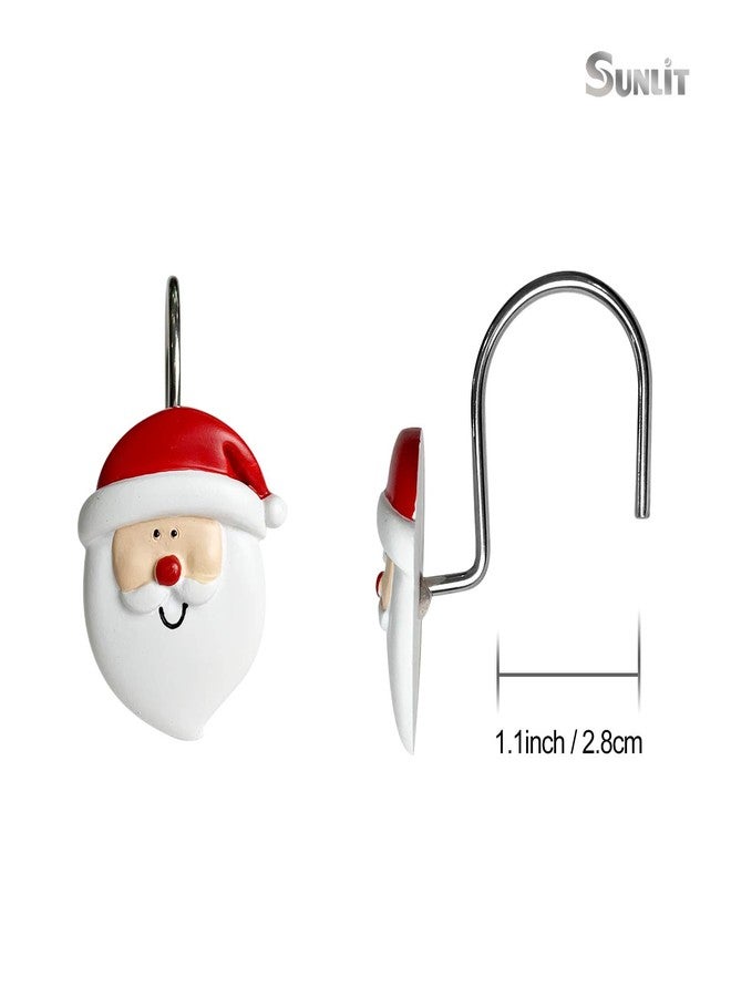 Sunlit Merry Christmas Shower Curtain Hooks Smiling Santa Claus Shower Curtain Rings, Resin, Christmas Decor, Winter Bathroom Decoration - 12 Pack - Image 2