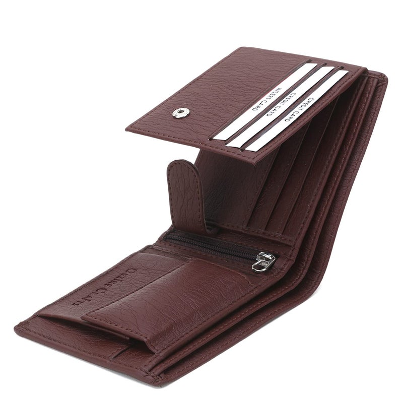 Dezire Crafts PU Leather Wallet for Men | Slim & Stylish | 3 Card Pockets, 1 Zipper Pocket, 1 Coin Pocket, 1 Currency Compartment, 2 Hidden Pockets (Brown) - Image 1