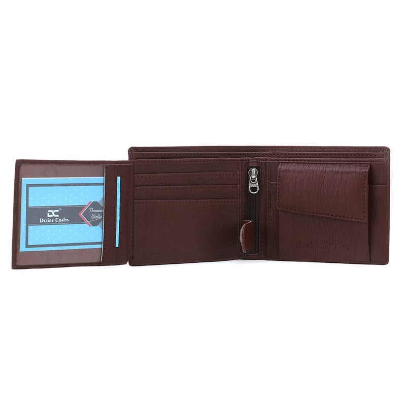 Dezire Crafts PU Leather Wallet for Men | Slim & Stylish | 3 Card Pockets, 1 Zipper Pocket, 1 Coin Pocket, 1 Currency Compartment, 2 Hidden Pockets (Brown) - Image 3