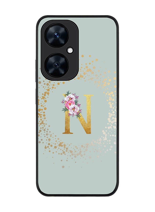 Stylizedd Rugged Black Edge case for Huawei nova 11i ,Slim fit Flexible Cover - Custom Monogram Initial Letter Floral Pattern Alphabet - N (Light Grey) - Image 1