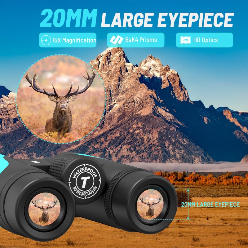 Tinllaans 15x55 UHD Binoculars for Adults High Powered with Phone Adapter - Large View, BAK4 Prism, Waterproof, Lightweight for Bird Watching, Hunting, Cruise, Travel, Sports (Blue) - Image 5