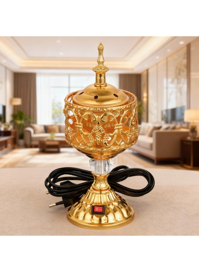 اوراکس حرق البخور الكهربائي الذهبي، معدن البخور، حامل البخور الأنيق، الزينات الزخرفية الداخلية، العلاج بالروائح - Image 1