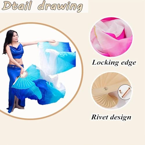 Nimiman 1 Pair 1.8M Real Silk Chinese Belly Dance Fan Veils Hand Made White Turquoise Blue - Image 2