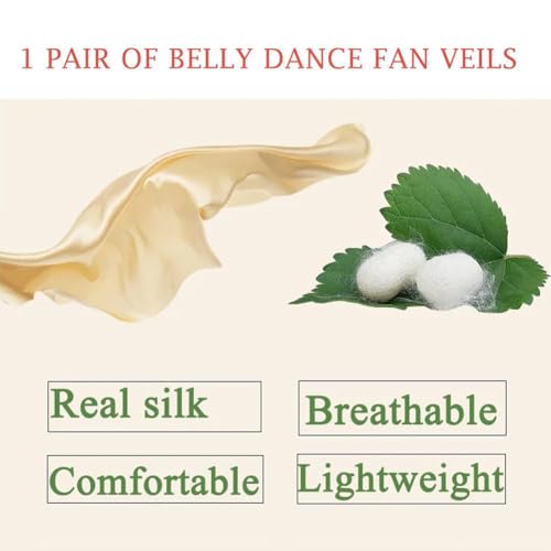 Nimiman 1 Pair 1.8M Real Silk Chinese Belly Dance Fan Veils Hand Made White Turquoise Blue - Image 3