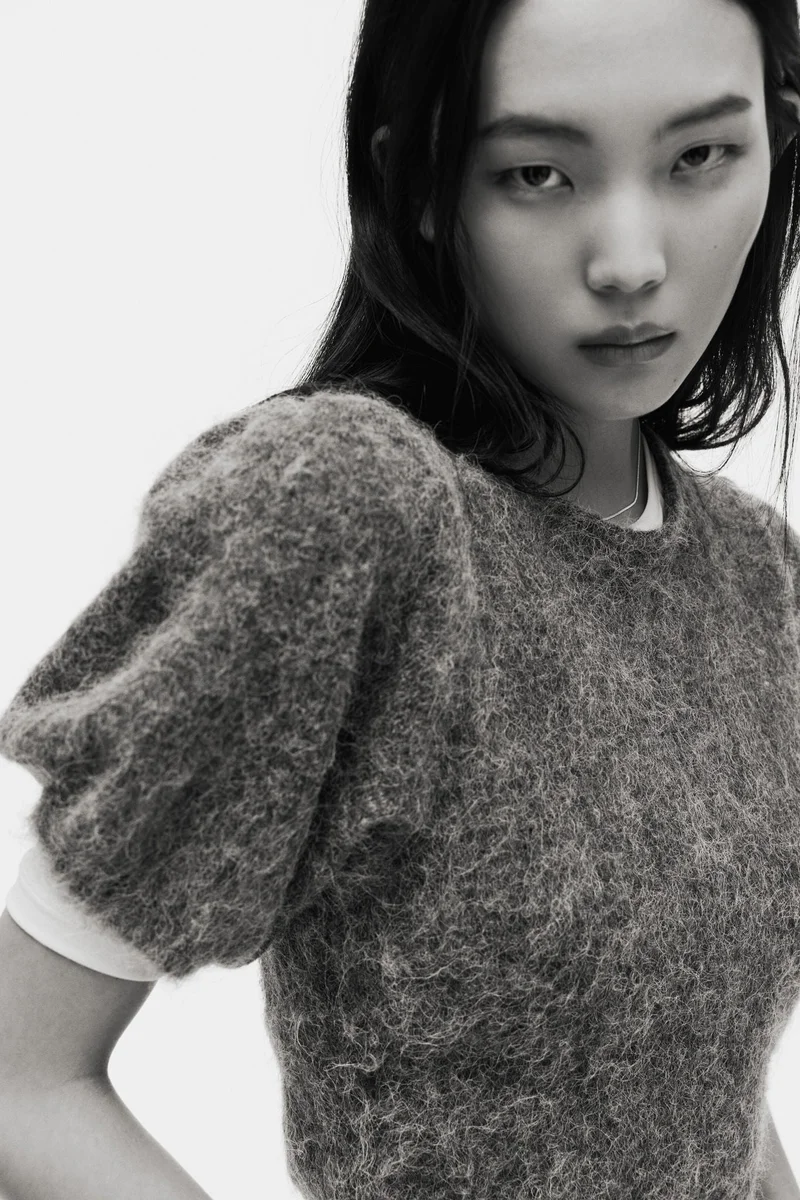 H&M Knitted puff-sleeved top
