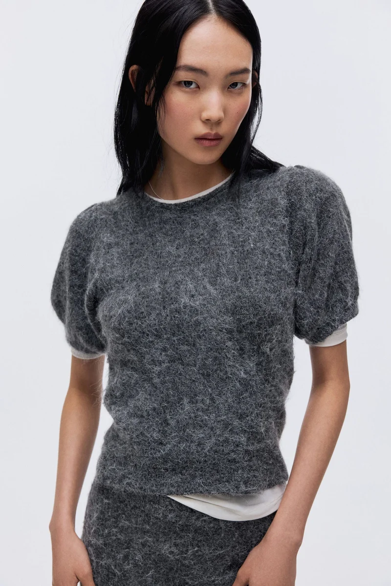 H&M Knitted puff-sleeved top