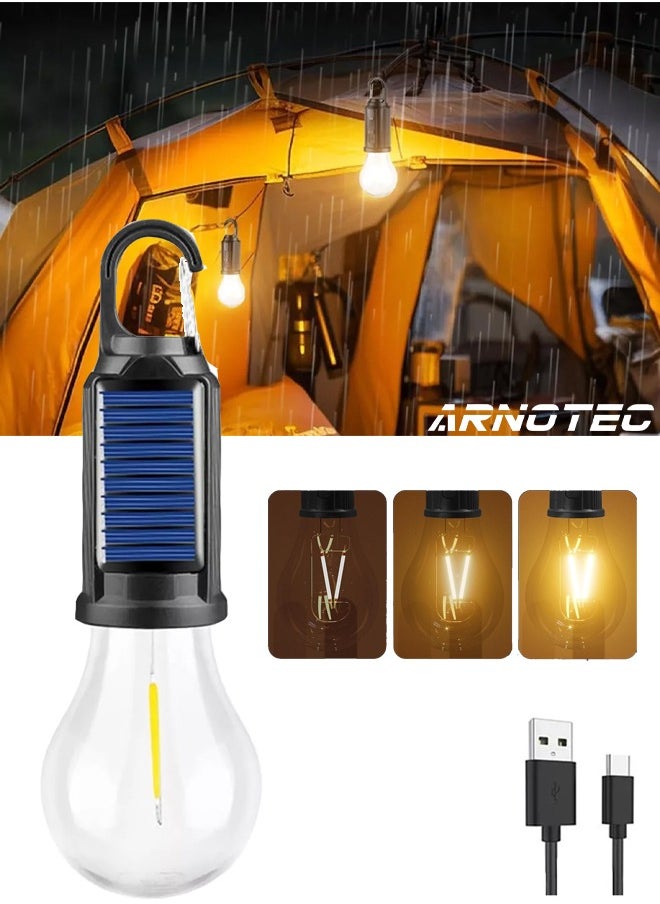 ARNOTEC Solar Rechargeable Camping Lights, Waterproof LED Tent Lights with USB Cable, 3 Modes Hanging Camping Lantern, Hanging Lamp for Hiking, Emergency, Camping, Household, Car Repairing(1PCS)  - Image 1