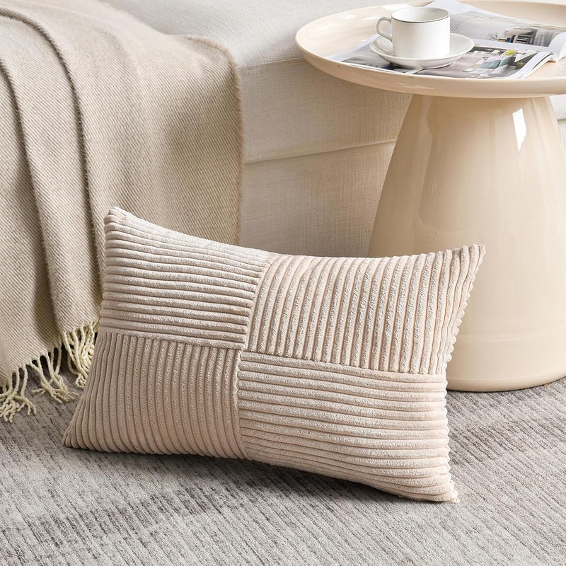 Fancy Homi غطاءان وسائد زخرفية من فانسي هومي بطبعة ريفية بوهيمية باللون الترابي مقاس 18x18 بوصة للأريكة والسرير والأسرة، ديكور منزل ريفي خريفي، غطاء وسادة ناعم من قماش الكوردوروي المزخرف بتقنية الترقيع والملمس المحبب مقاس 45x45 سم - Image 2