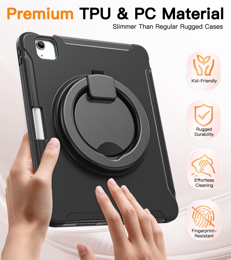 BATYUE Shockproof Case for iPad Air 11" M2/M3/M4, Air 4/5 10.9", iPad Pro 11" 1st-4th Gen 2018-2022 | 360° Multi-Angle Stand (Portrait & Landscape) & Grip, Built-in Pencil Holder, Black - Image 3