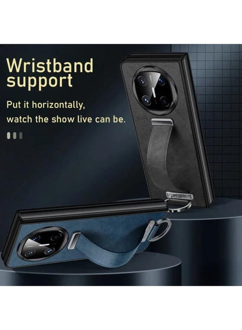 Aookay Compatible with Huawei Mate X6 Case with Stand Hand Strap Holder, Slim PU Leather Shockproof Phone Cover Premium Hard PC Protective Case for Mate X6 (Black) - Image 2