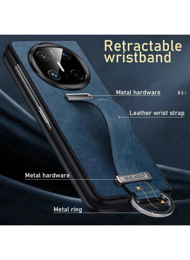 Aookay Compatible with Huawei Mate X6 Case with Stand Hand Strap Holder, Slim PU Leather Shockproof Phone Cover Premium Hard PC Protective Case for Mate X6 (Black) - Image 4