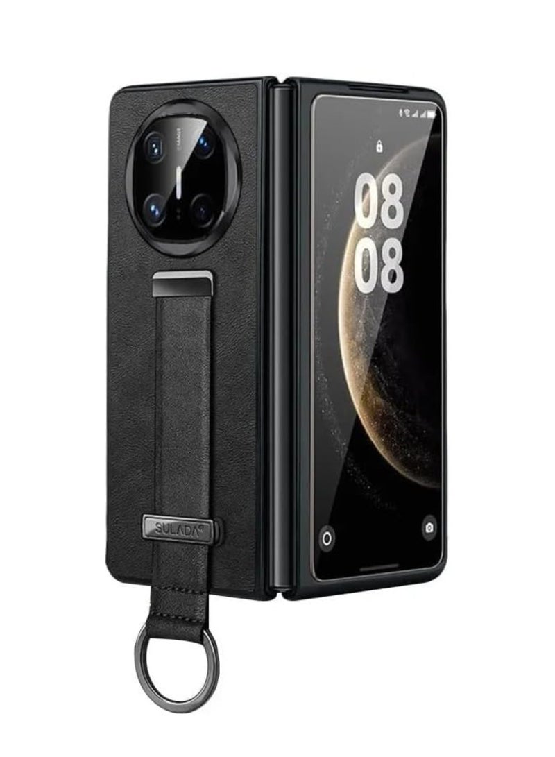 Aookay Compatible with Huawei Mate X6 Case with Stand Hand Strap Holder, Slim PU Leather Shockproof Phone Cover Premium Hard PC Protective Case for Mate X6 (Black) - Image 1