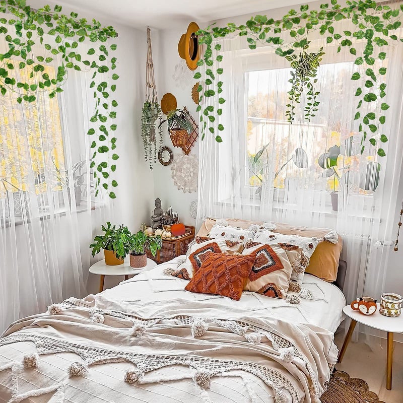 CQURE 72 حزمة 504 قدم من إكليل اللبلاب الاصطناعي  نباتات مزيفة مقاومة للأشعة فوق البنفسجية أوراق خضراء نباتات مزيفة تتدلى للزينة الجمالية في المنزل غرفة النوم حفلة حديقة ديكور جدار الغرفة - Image 2