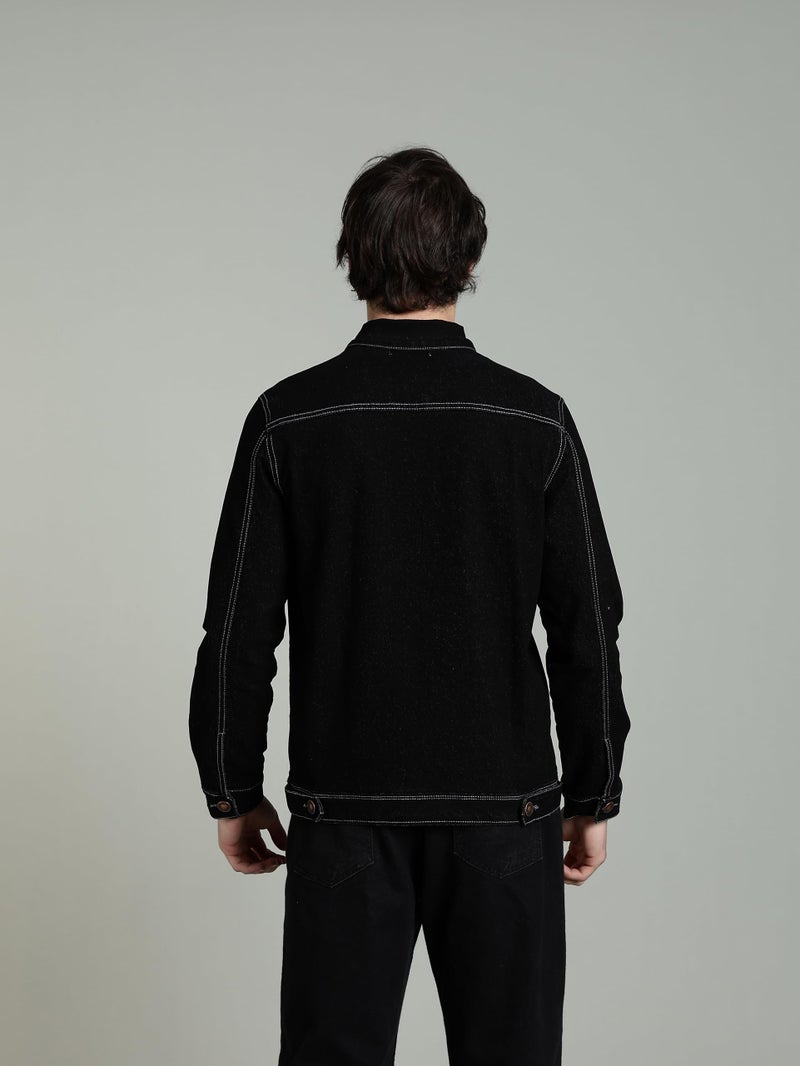 INKD Men's Standard Length Cotton Blend Stretch Denim Jacket (Jet Black, S) - Image 4
