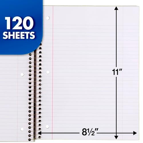 Mead Spiral Notebook, 3 Subject, College Ruled Paper, 8" x 11", 120 Sheets, Color Will Vary (820394-25) - Image 3