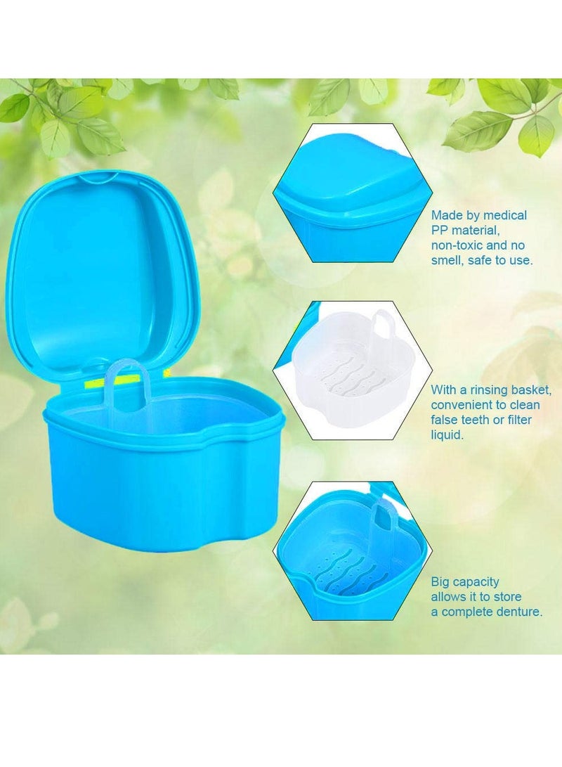 THINKPRICE Denture Bath Box Cup, Complete Clean Care for Dentures, Clear Braces, Mouth Guard, Night Guard & Retainers,Traveling (Navy Blue & Blue) - Image 4